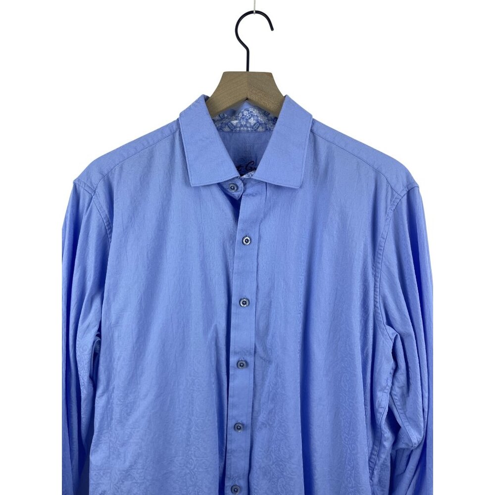 Robert Graham Men's Large Classic Fit Contrast Cuff Button Up Shirt Light Blue - Picture 2 of 8
